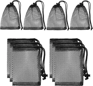 Mesh Bags 10Pcs Small 8x6 inch Drawstring Black Bag Mini Nylon Net Bags with Drawstrings Sports Equipment Small Gym Bag  Football Golf Stuff Balls
