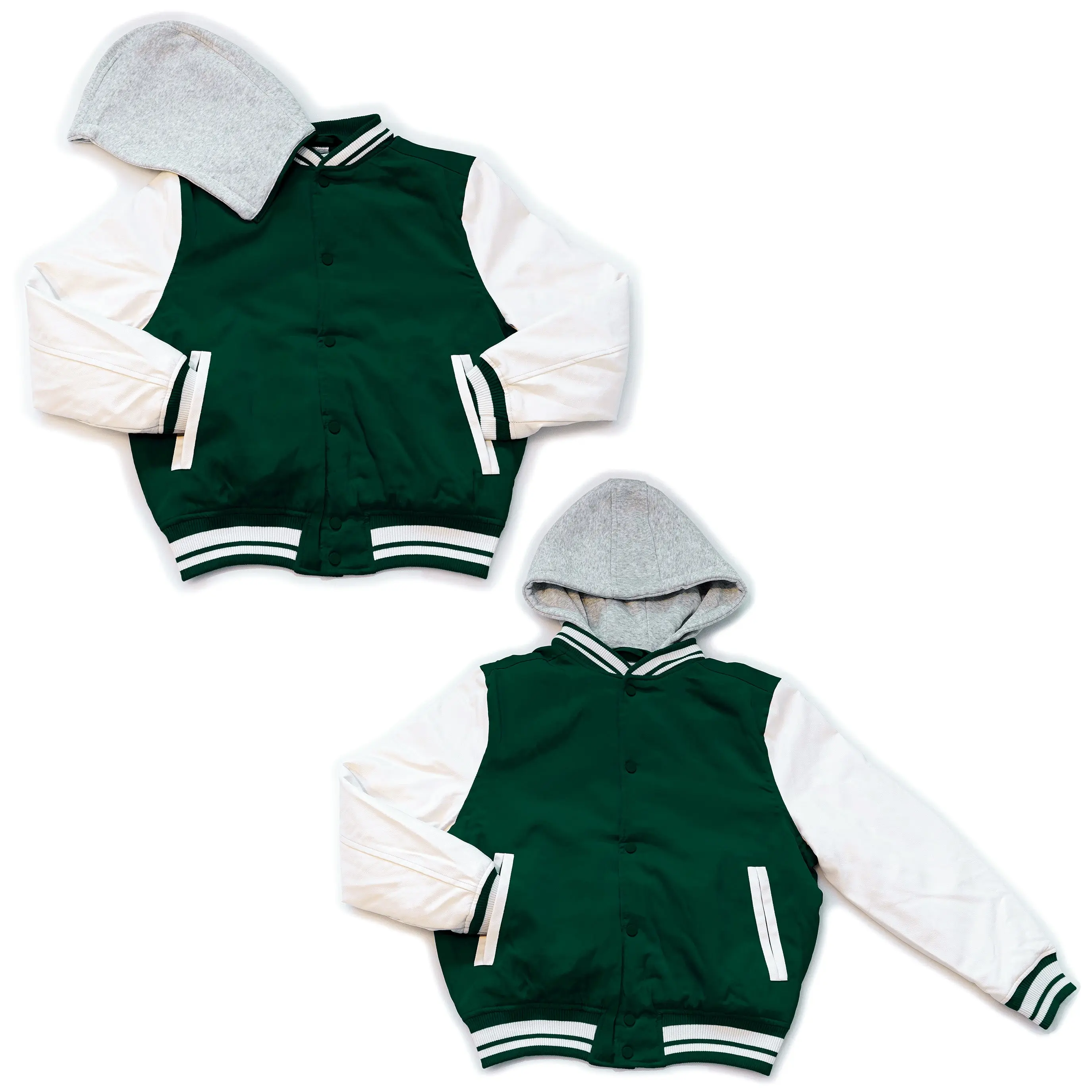 Wholesale Men’s Hooded Jackets - Green/White Colors & Assorted Sizes – Bulk Case of 12 Coats