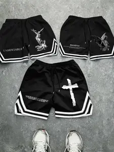 3-Pack American Street Angel Cross Print Sport Shorts, Dark High Street Style, Drawstring Waist, Quick-Dry, Unisex Summer Shorts, Summer Sports Shorts