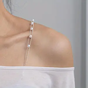 Women's 1pc Luxury Adjustable Invisible Rhinestone Bra Strap with Pearl Accents, Metal-Free Comfortable Elegant Body Jewelry for Off-Shoulder Dresses, Backless Tops