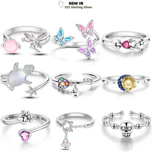 Women's Adjustable Open Rings 925 Sterling Silver Butterfly Luminous Fairy Cat Paw Original Free Size Ring Wedding Jewelry Gifts