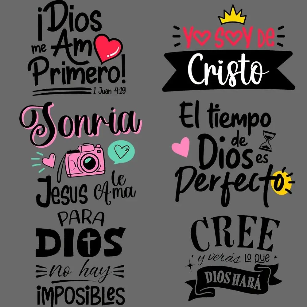 Spanish Quotes Pattern Iron-on DTF Transfer Sticker, 8 Counts/set Durable Washable Heat Transfer Decal, DIY Crafts Scrapbooking & Stamping Supplies, Heart, DIY Craft Embellishments, DIY Craft Decor, DIY Design