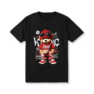Men's Cotton Graphic Tee, Casual Crew Neck Short Sleeve T-Shirt with Bear Print, 180g - Summer Shirt