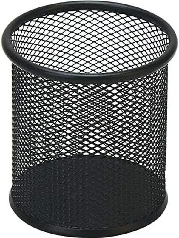 Black Pen Holder Cup for Desk, Pencil Cup Holder, Black Wire Mesh Pen Cup for Desk Office Pen Organizer