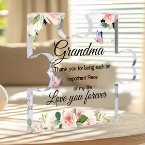 Thank You Grandma Themed Puzzle Acrylic Ornament, "Grandma, Love You Forever", The Best Gift For Grandma, Holiday Gift Birthday Gift, Suitable For Desktop Living Room Bedroom Kitchen Decoration Home Decoration