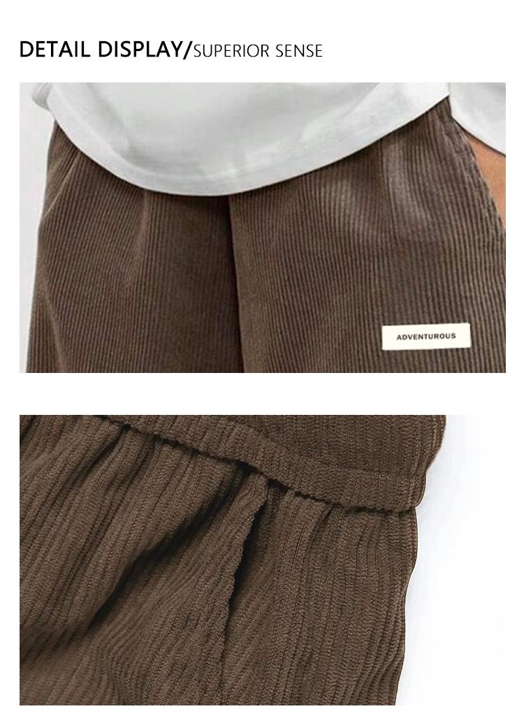 Men’s American vintage corduroy straight-leg pants—trendy, versatile brown casual long trousers with a drawstring waist and loose fit; simple, stylish men’s bottoms suitable for everyday wear and sports.