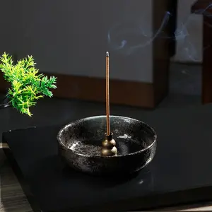 Terrazzo Ceramic Incense Holder with Brass Gourd Insert, Rustic Ash Catcher Burner, Boho Home Decor, Unique Design, Durable Material