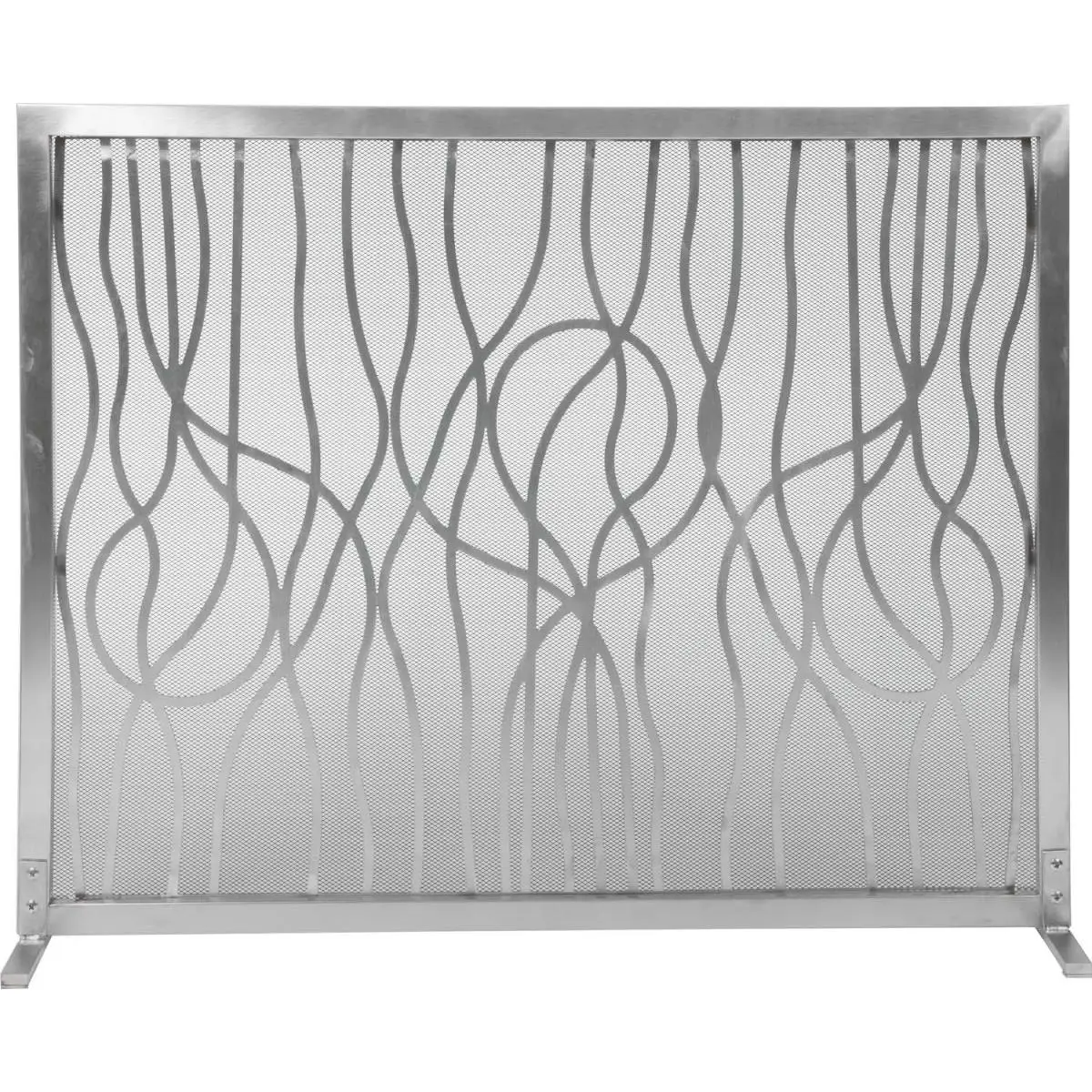 DAGAN 39x31 in Abstract Pattern Stainless Steel Frame Fireplace Screen - Decorative Spark Guard, Modern Rectangular Silver Fireplace Decor, Fire Safety Home Decoration Panel for Living Space Protection