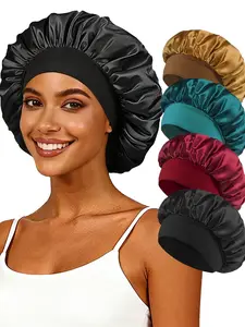 4pcs women's elastic bonnets, soft and snug fitting nightcap, suitable for hair care with long curly hair