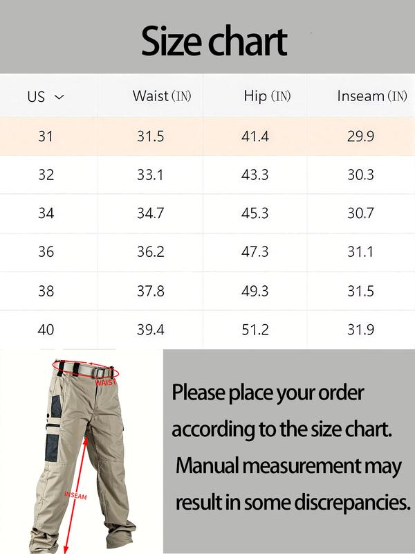 Men's durable outdoor training pants, men's multi-pocket work pants, men's solid color and printed pocket zipper waterproof tactical cargo pants without belt, regular fit sports pocket durable autumn pants.