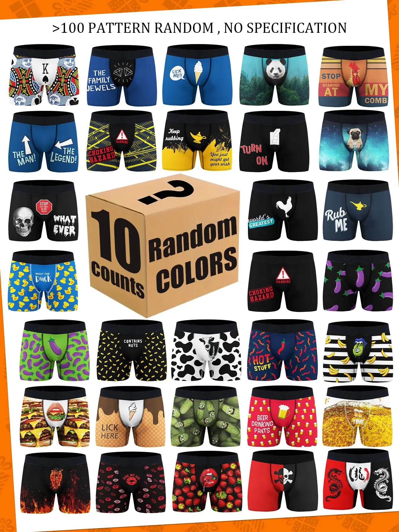 Random Men's All Over Print Boxer Brief, Casual Comfy Breathable Underwear for Daily Wear, Mens Underwear for All Seasons