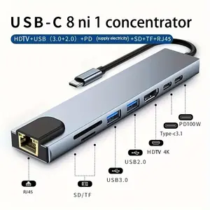 Compact 8-In-1 USB C HUB, 87w Power Delivery, Type C Docking Station, Ethernet Port, USB 3.0, USB Ports, 4K Ultra HD, SD/TF Card Reader, USB C Dongle