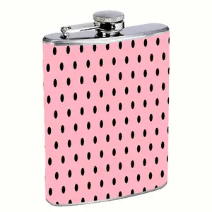 Girly Pink and Black Polka Dot 8oz Stainless Steel Flask
