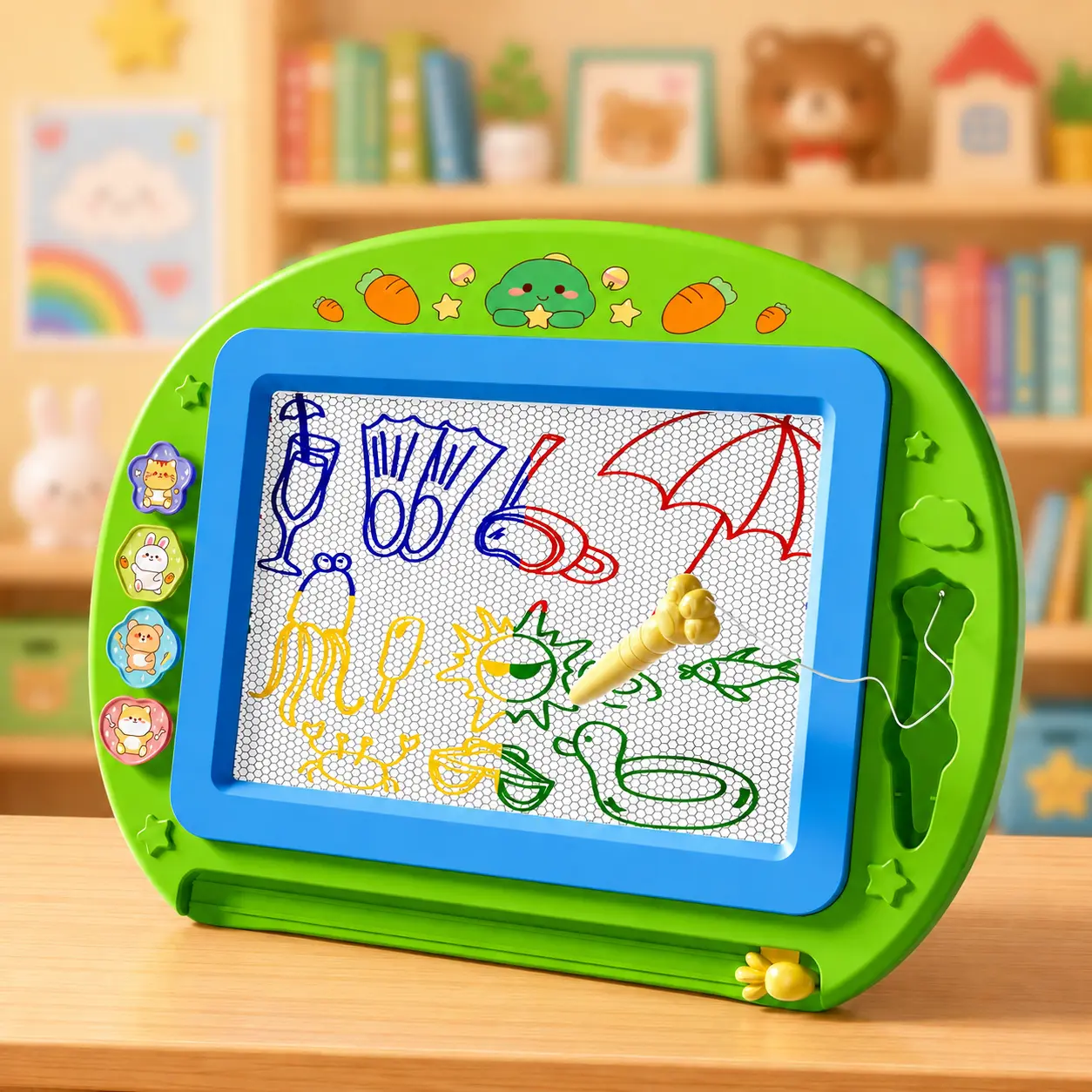 Children’s Magnetic Drawing Board Toy for 2-4 Year Olds Boys & Girls, Portable Board for Outings, Erasable Doodle/Writing Tool with Markers & Stamps, Early Learning Birthday Gift