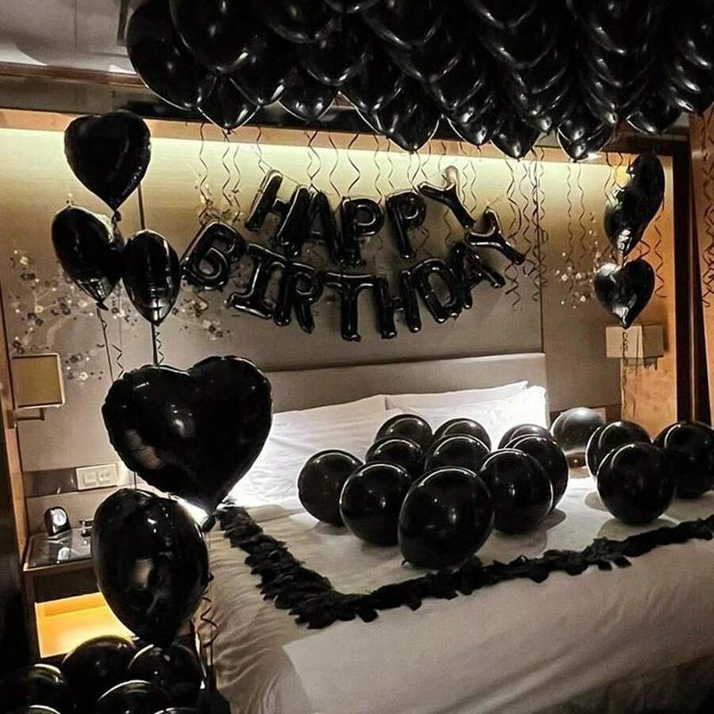 65pcs Black Birthday Balloon Set Happy Birthday Letters & Heart-Shaped Foil Balloons Perfect for Party Decorations Bar Mitzvahs Room Decorations Party Supplies Photo Props Kit orb  balloons