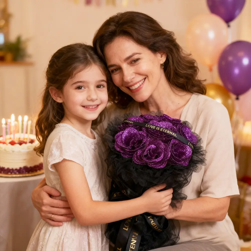 Glitter Rose Bouquet, Artificial Roses for Mother's Day, Wedding and Holiday Decorative Flowers, Ideal for Christmas Decorations, Valentine's Day, Weddings, Birthdays, Mother's Day Bouquets, Artificial Flower Set, Elegant Flower Design
