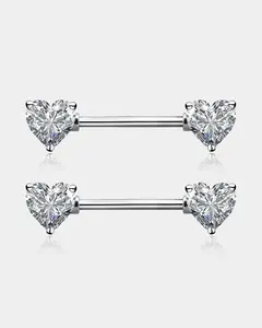 2Pcs CZ Heart Nipple Barbell Pair