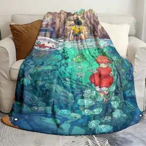 Creative and Unique Blanket Scene from Ponyo with Underwater and Seaside Elements Exquisite Quilts Warming blanket plush soft and comfortable Sofa bed travel blanket