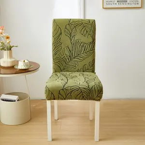 2/4/6PCS Tropical Leaf Pattern Elastic Full-Cover Chair Covers, Home Luxury Anti-Contamination Anti-Slip Dining Chair Covers, Mid-Century Modern Style Integrated Stool Covers, Thick and Durable to Create a High-End Home Atmosphere