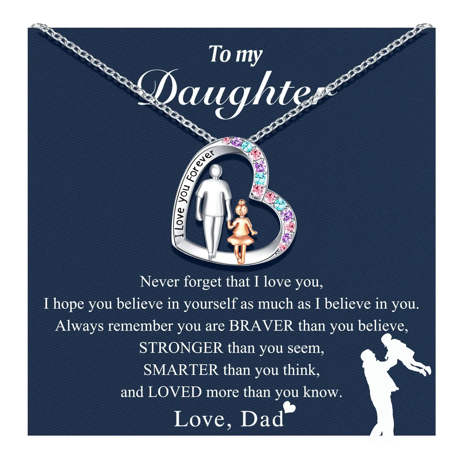 Dad's Crystal Heart Pendant Necklace - Artificial Gemstone Chain Necklace Jewelry for Female Children, Birthday Valentine's Day Gifts, Crystal Heart Necklace, Chain Necklaces