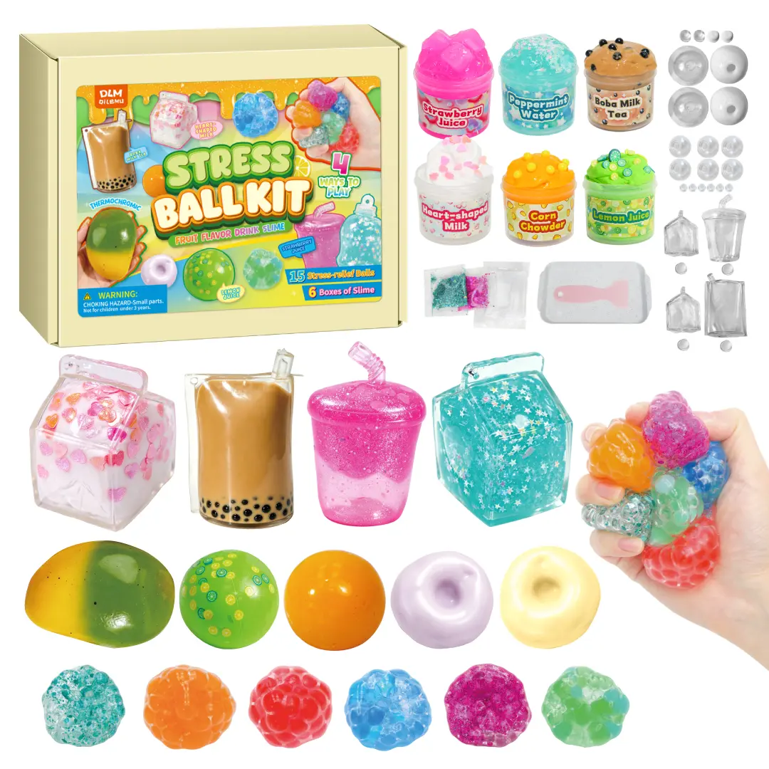 DLMdilemu DIY Stress Ball Squishy Maker Kit for Kids Ages 3+, 15 Sparkly Squishies, 6 Slime Cups, Glitter, Beads & Accessories, Soft Stretchy Squeeze Fidget Toy, Decompression Squishy Maker, Crafting Sensory Play Gift