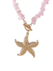 Bohemian Summer Vacation Ocean Series Handcrafted Beaded Stone Starfish Pendant Necklace for Women, Casual Trendy Jewelry, Beach Party Bar Large Gathering Gift, Suitable for All Seasons, Casual Travel Shopping and Daily Photos