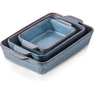 9x13 Baking Dish Set, 3 Piece Ceramic Bakeware Set, Large Casserole Dishes for Oven, Rectangular Deep Lasagne Pan for Baking (Wabi sabi)