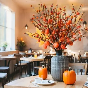 3/5 Piece Berry Pumpkin Stems for Fall Home Decor, Halloween Thanksgiving Harvest Decorations, Autumn Floral Arrangements