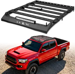 MONOKING 400 LBS Capacity Roof Rack Cargo Basket with LED Bar for 2005-2023 Tacoma Double Cab & Crew Cab 4 Doors, Heavy Duty Off-Road Rooftop Storage Luggage Racks Carrier Holder Rugged Carbon Steel
