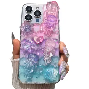 Handmade Phone Case, Colorful Ocean Decorations Phone Protective Cover, Phone Accessories Compatible with iPhone 11 12 13 14 15 Plus, Casing