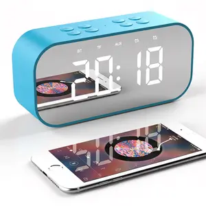 Alarm Clock with Bluetooth Speaker LED Mirror Makeup Mirror Digital Clock with Dual Alarms Hands-Free Calling, Small Desk Clock for Bedroom Office Heavy Sleepers Adults Teens Kids