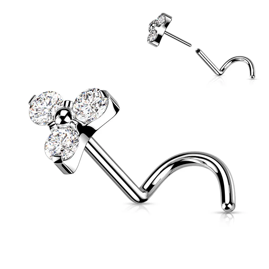 Prong Set CZ & Opal Trinity Nose Stud – 20G & 18G Implant Grade Titanium Nose Screw