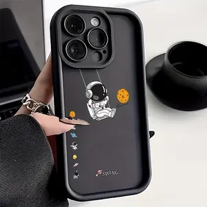 Silicone case for iPhone 16 15 14 13 12 11 Pro Max Plus XS X XR Cartoon Astronaut  Enhanced Camera Lens Protection ultra-thin Anti-Scratch Silicone cover
