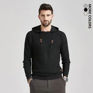 Autumn And Winter Men'S Hooded Knit Sweater, Adjustable Hat, Made Of 100% Polyester Fiber Fabric, Versatile Casual Design Long Sleeve Top, Warm Sweater, Hoodie, Men'S Clothing, Men'S Pullover