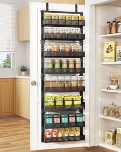 SNTD 8 Tiers Over the Door Organizer - Height Adjustable Pantry Organizers and Storage with Dense Mesh Baskets, Anti-Swing Hanging Door Spice Rack for Kitchen Bathroom