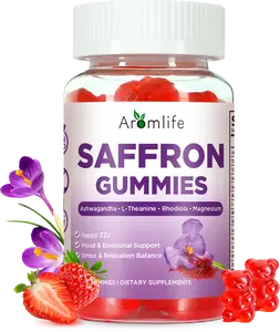 Saffron Gummies for Happy ZZz & Focus, 88.5mg Per Serving Saffron Gummies with Ashwagandha, L-Theanine & Turmeric for Adults, 60 Count Sugar Free Ashwagandha Gummy Strawberry Flavor Vegan