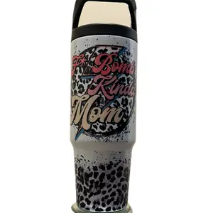 F Bomb Kinda Mom 30oz Tumbler leakproof with built-in straw and clippable lid