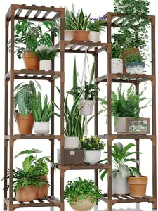 Plant Stand Indoor Outdoor Tall Plant Shelf for Multiple Plants Pots Wood Flower Stand