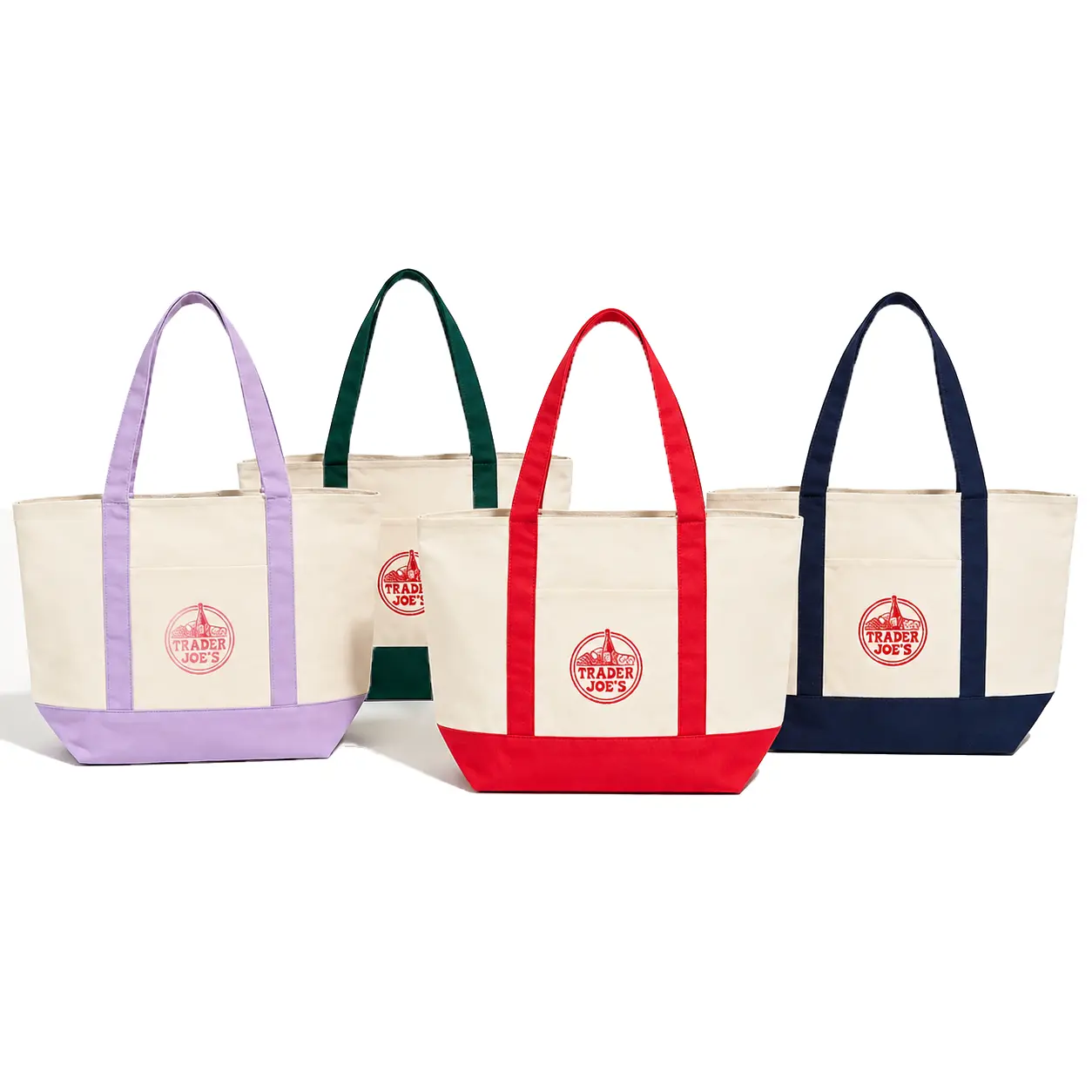 Trader Joe's Licensed Large Canvas Tote Bag, Reusable Cotton Shopping Bag with Front Pockets, Heavy Duty Grocery Tote for Lunch, Work and Daily Shopping
