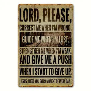 Vintage-style Aluminum Sign 8x12 inches Lord Please Correct Me When I am Wrong Fun Wall Decoration for Home Cafe Garage Farmhouse and Garden Rustic Metal Tin Plaque with Inspirational Quote Perfect Holiday Gift Metal Wall Art Decoration