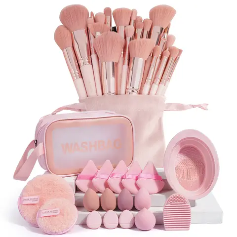 MAANGE 30pcs Cosmetic Brush Set with Storage Bag - Soft Bristles, Comfortable Grip, Easy Handling for Foundation, Blush, Lip Balm - Face Makeup Brushes, Beauty Gift for Girls, Trending Beauty Tool