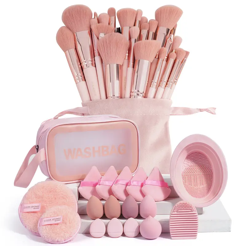 MAANGE 30pcs Cosmetic Brush Set with Storage Bag - Soft Bristles, Comfortable Grip, Easy Handling for Foundation, Blush, Lip Balm - Face Makeup Brushes, Beauty Gift for Girls, Trending Beauty Tool