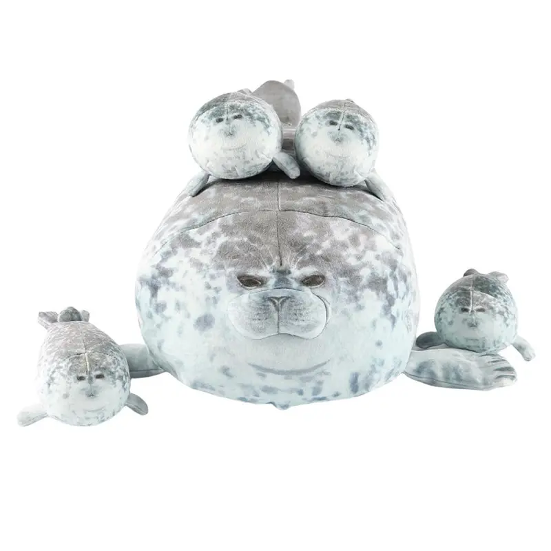 Blob Seal Pillow Plush Set, 5-Count Chubby Seal Pillow Plushies Including 4 Baby Seals and 1 Mommy Seal, Novelty Cute Throw Pillow Toy, Soft Huggable Cuddly Gift, Soft Stuffed Animal Gift for Girls and Boys