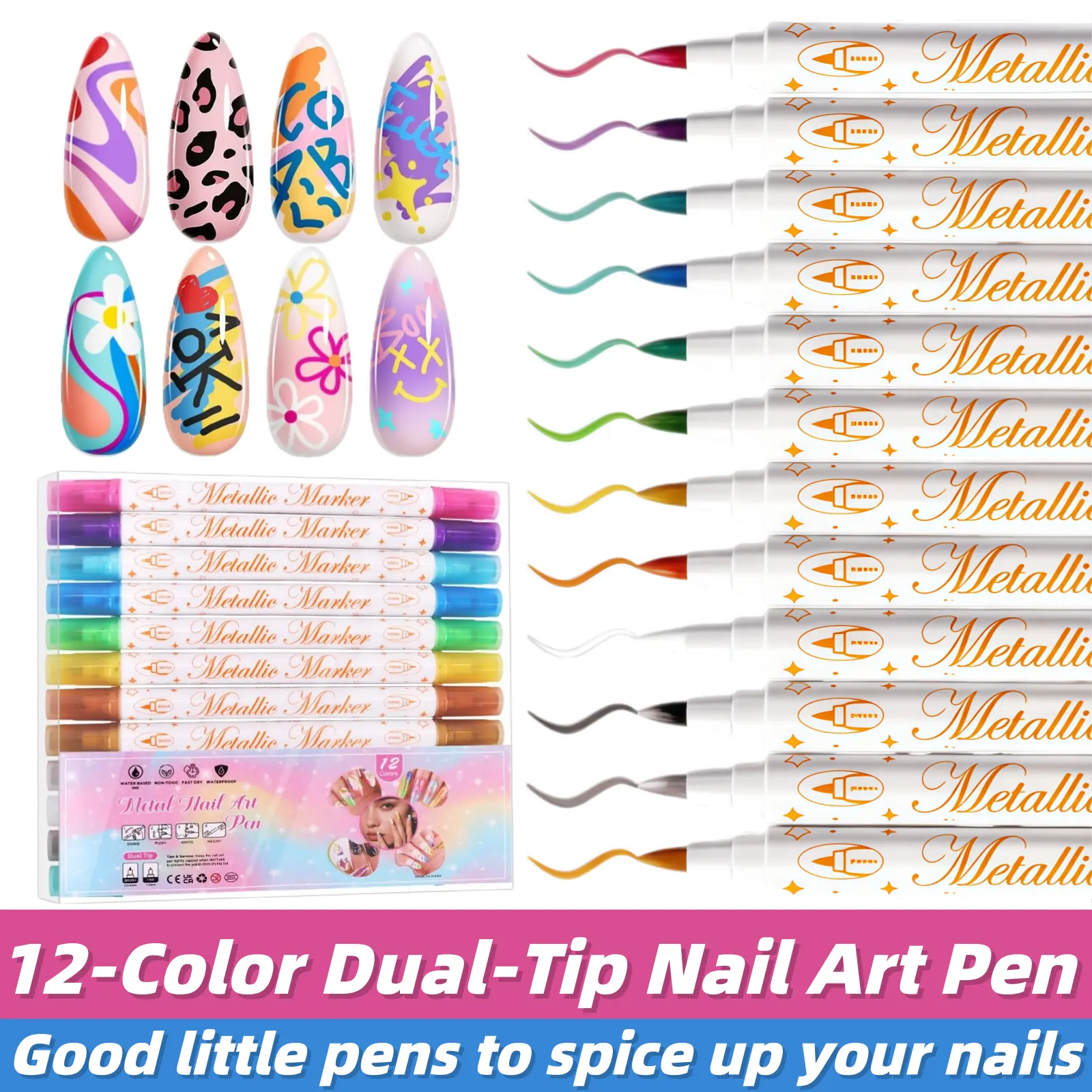 12-Color Nail Art Paint Brush Set | Fast-Drying AcrylicDotting Pens, Full-Color Nail Dotting Tools, Suitable forHome Use, Valentine' s Day, Mother' s Day, Nail DottingTools, Nail Line Drawing Tools, DIY at Home