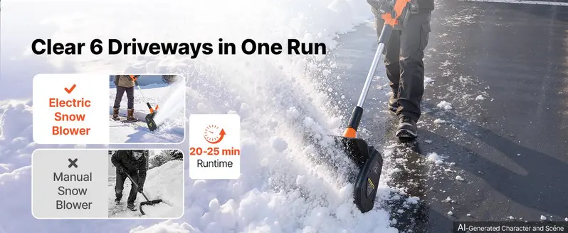 VEVOR Electric Snow Shovel 40V 13.5" Battery-Powered Cordless Snow Blower, for Driveway Patio Deck, Includes 2 x 4Ah Batteries & Charger, 20 ft Throw Distance, 60&deg; Chute, LED Light, Adjustable Handle,toolupgrade