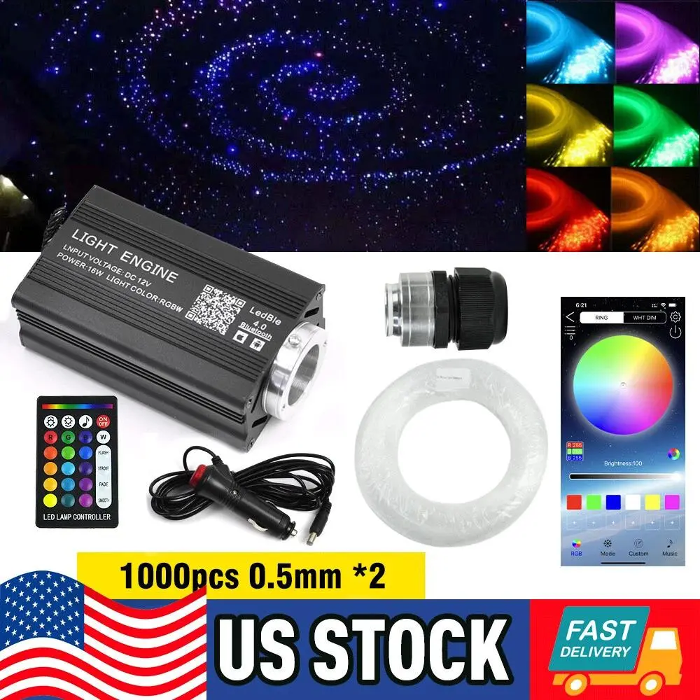 1000/500 Fiber Optic Star Light Kit for Car/Home Headliner - 12V RGBW LED APP Control, ABS+Aluminum, 1000/500pcs Optical Fiber, Twinkle Meteor Ceiling Lights, 55,000 Hours+ Car Lighting Accessories Car Interior Lighting