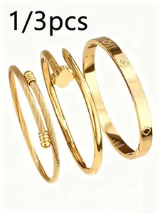 1/3pcs stainless steel bracelet set, fashionable jewelry wristband, Stainless Steel Bangle, suitable for women's everyday wear and as a gift.