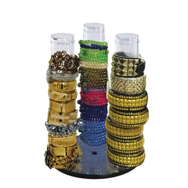 Azar Displays 3-Pole Vertical Revolving Counter Bracelet Holder, Clear