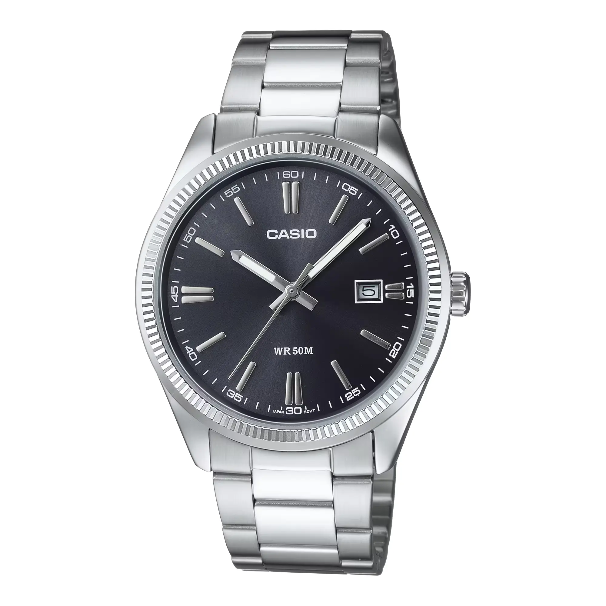 Casio Men’s Silver Analog Watch Black Dial Stainless Steel Bracelet - MTP-1302D-1A1V