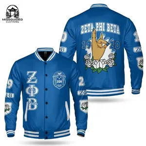 Ireishprint Zeta Phi Beta Varsity Jacket, Hand Sign White Rose Royal Blue Varsity Jacket Zeta Phi Beta Sorority